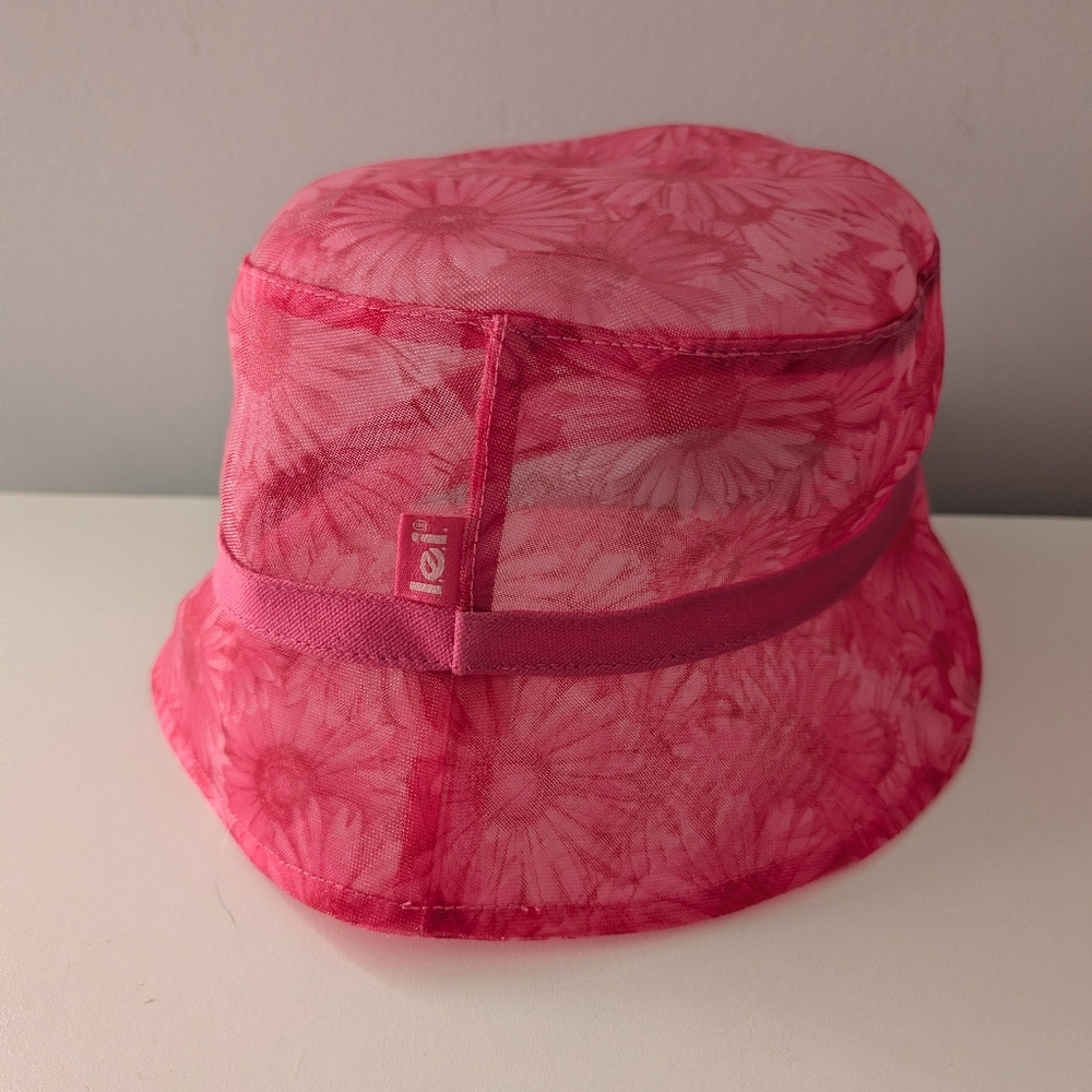 Vintage Y2K LEI Bucket Hat Sheer Floral Pink Hawaiian - Picture 6 of 6